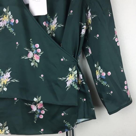 NWT Ted Baker Green Floral Flourish Wrap Top - Picture 5 of 11